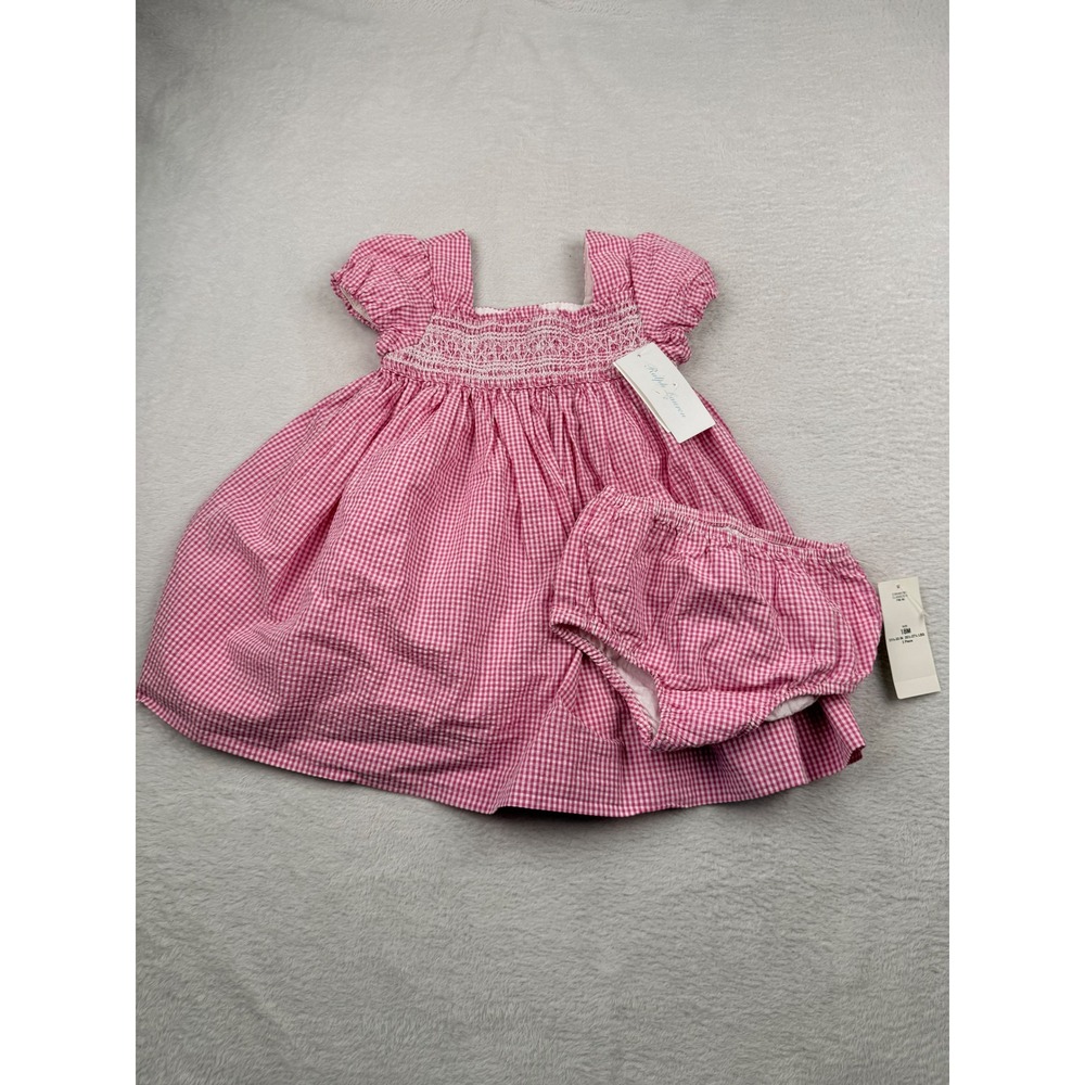 Ralph Lauren Gingham Smocked Dress Set Baby Girl 18M Pink White 2 Piece